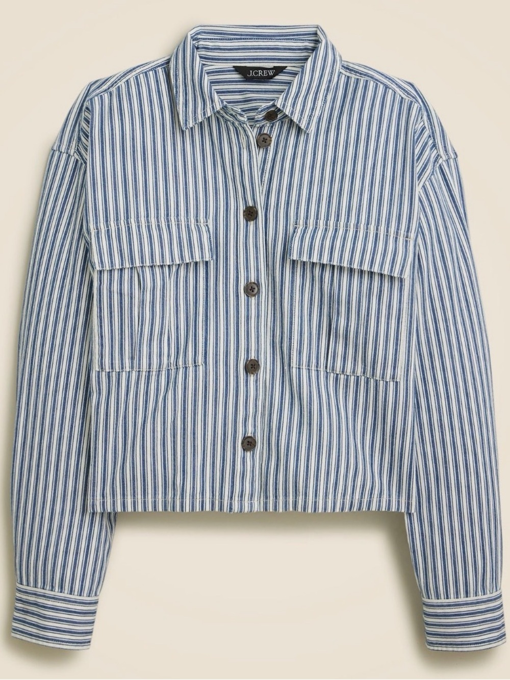 NWT J. Crew cargo button-up shirt/jacket in railroad stripe - size M